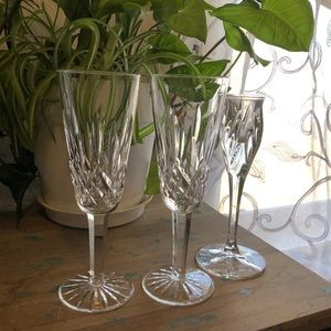 Waterford Crystal Champagne Flutes + Candlestick
